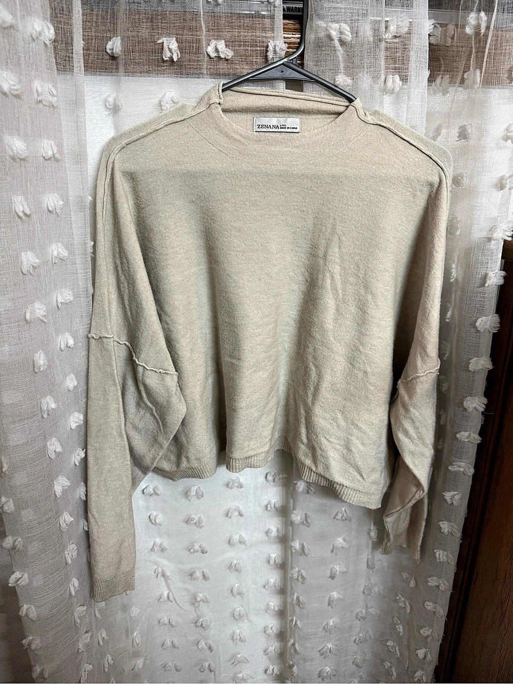 ZENANA Cream Oversized Cropped Mock Neck L/XL
